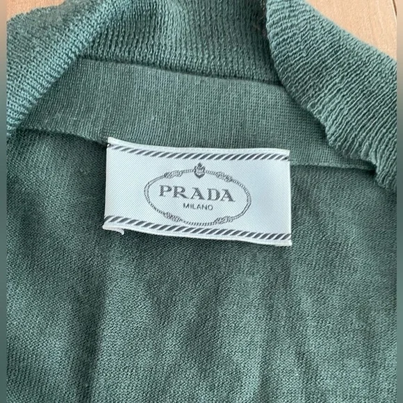 Prada women ruffle wool blend light green black cardigan